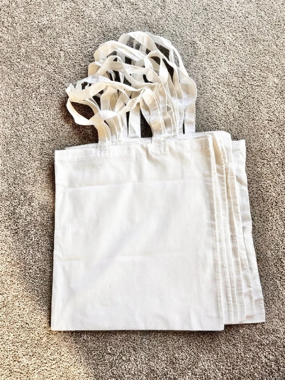 Lot of 6 Blank Cream Cotton Tote Bags - Plain Canvas Carryall Handles Bulk Craft